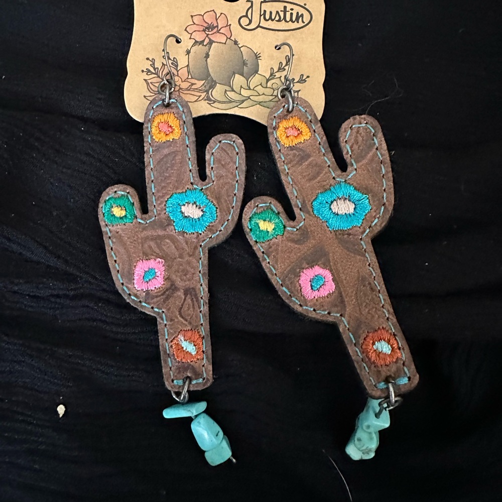 Justin Boots Cactus Earrings - Brown and Multicolor